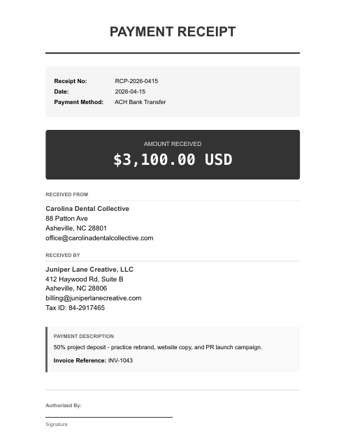 3,100 deposit receipt against INV-1043