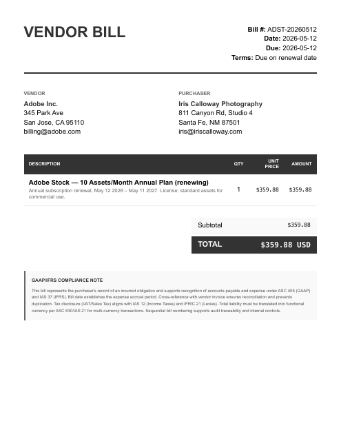 359.88 Adobe Stock annual renewal (AP)
