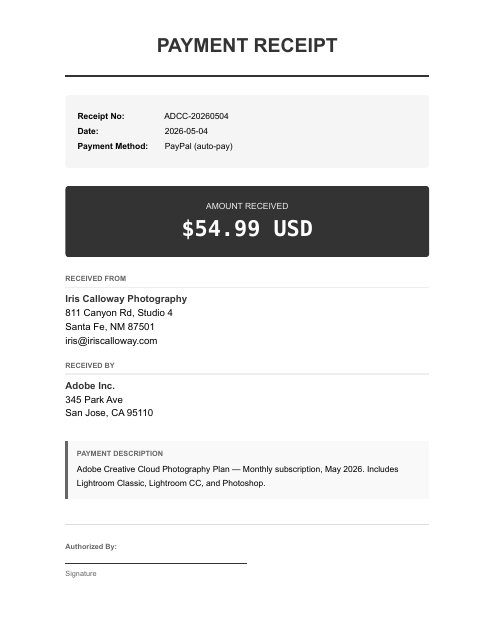 54.99 Adobe CC monthly