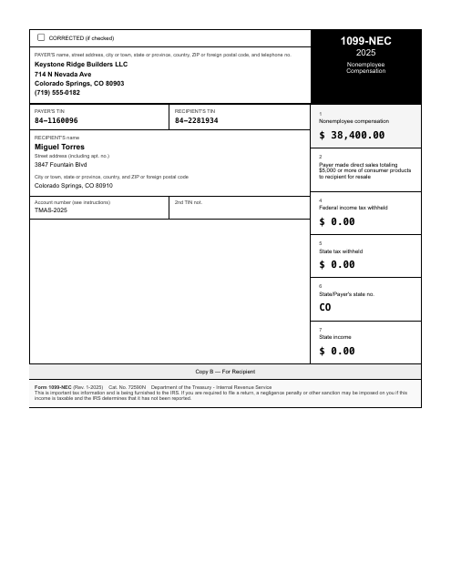 38,400 subcontractor 1099-NEC