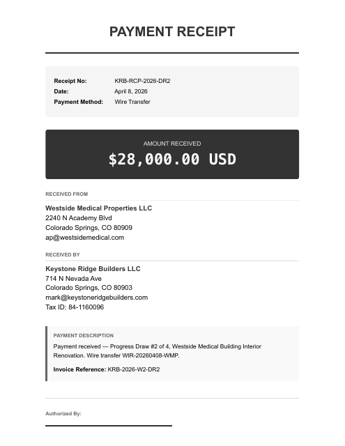 28,000 Draw #2 wire receipt