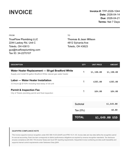 Water heater job — Wilson residence