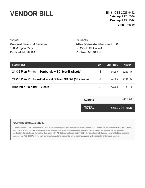 Blueprint printing bill
