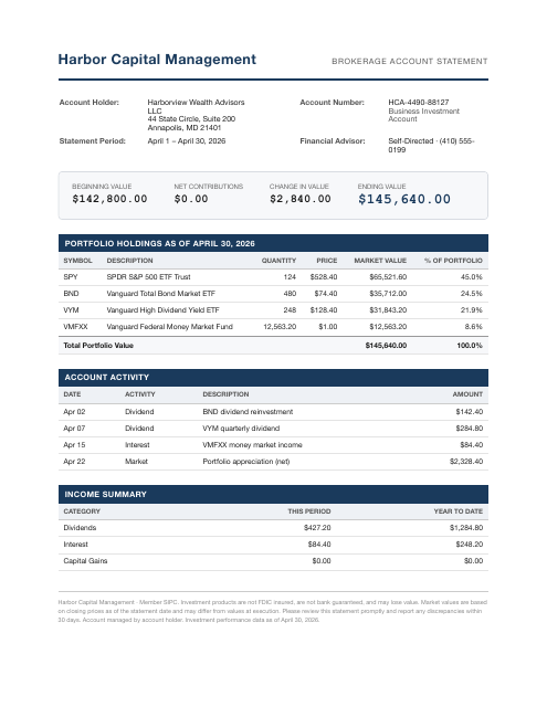 Brokerage statement — operating reserves