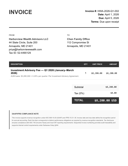 Q1 advisory fee — Chen Family Office