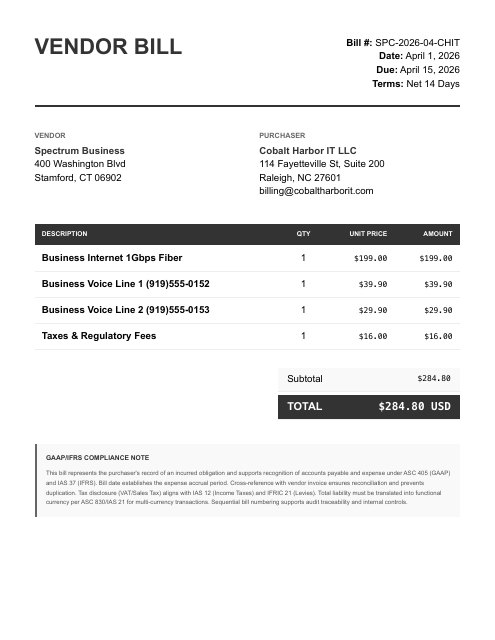 Spectrum fiber + voice bill