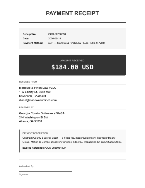Court e-filing fee — motion