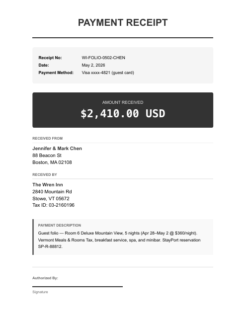 Guest folio — Chen checkout, $2,410