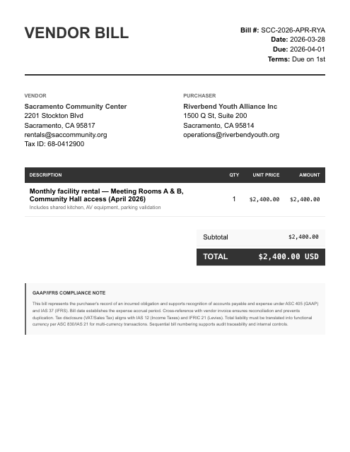 Facility rent bill