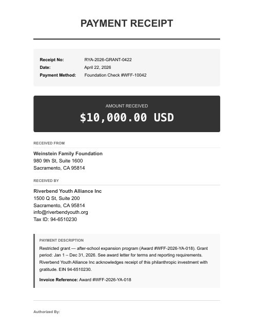 Foundation grant donation receipt