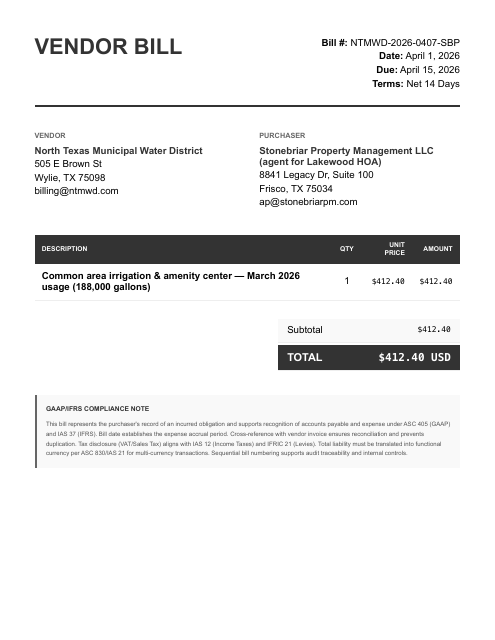 Common-area water bill