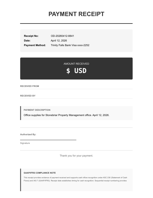 Office supply receipt — ties to Visa charge